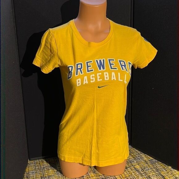 Milwaukee Brewers Baseball Yellow Nike Slim Fit Tee Size Small - Picture 1 of 10
